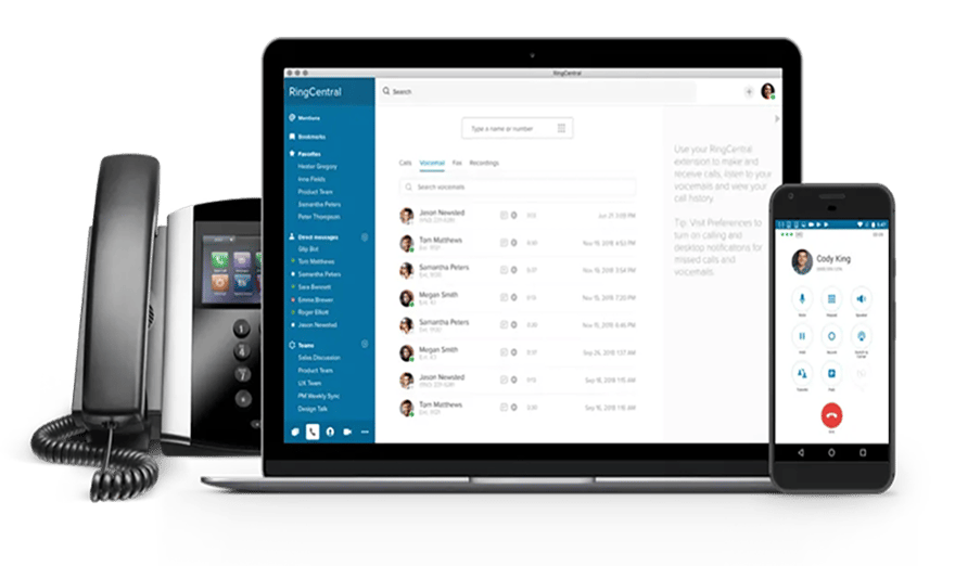 RingCentral interface on laptop and mobile