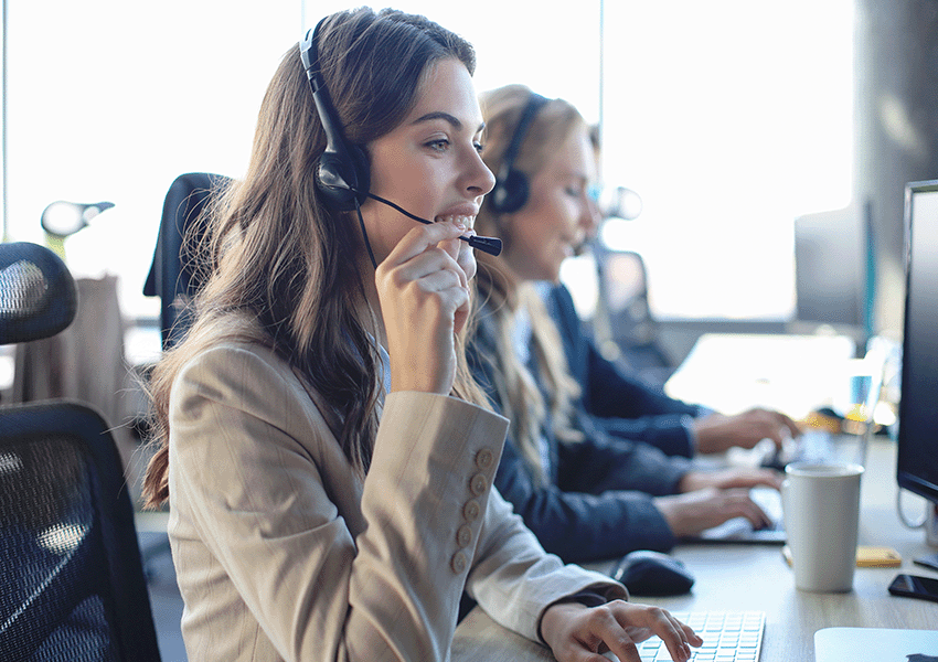 Customer service representative working at a contact center